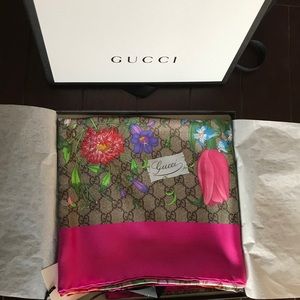 GUCCI Silk Scarf With Logo comes in gift bag